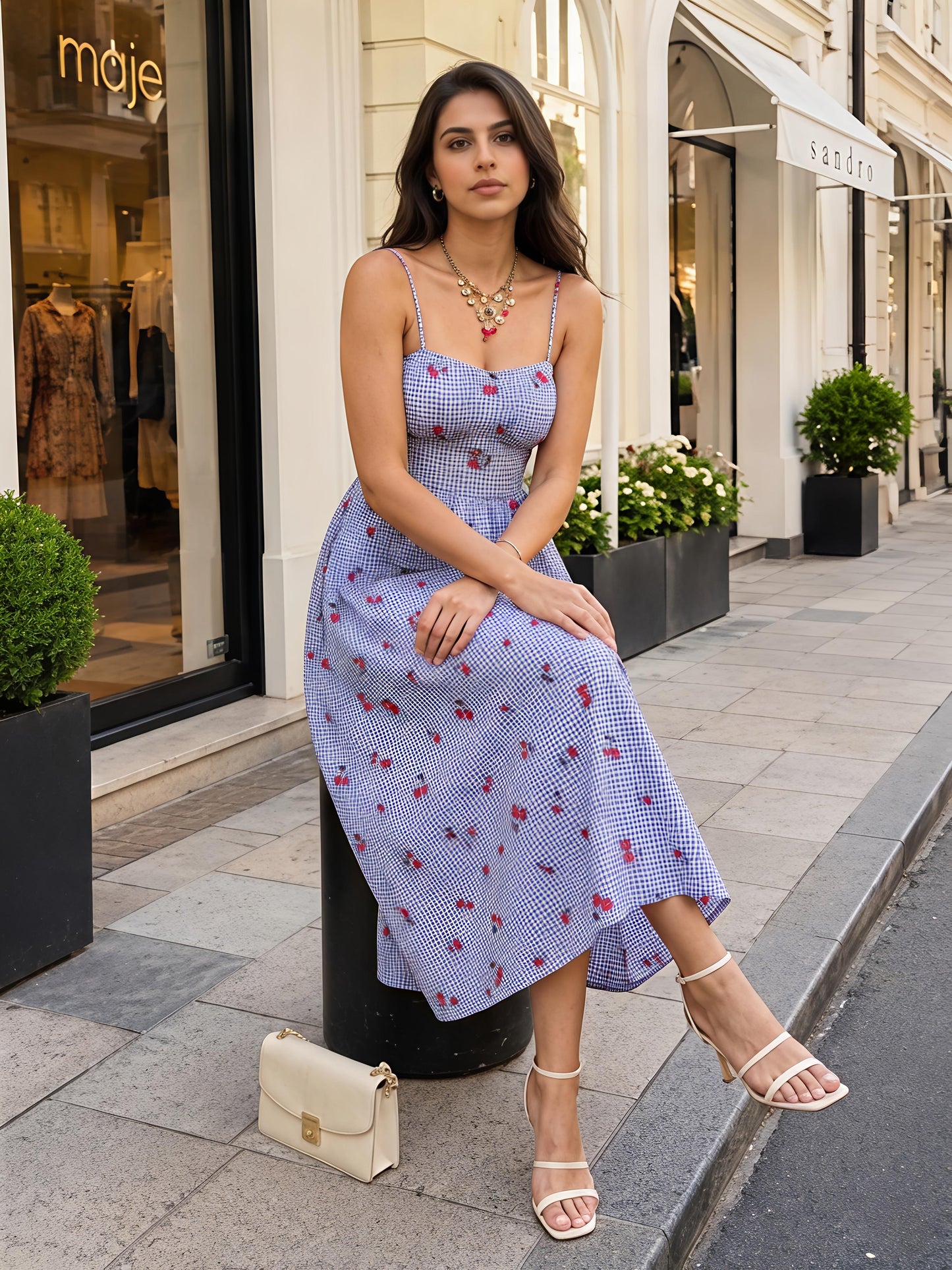 Sky Floral Maxi Dress Sleeveless Boho Summer Vacation Dress