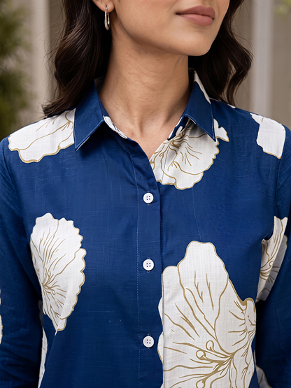 Blue Printed Women Co-ord Set Shirt Palazzo Soft Fabric