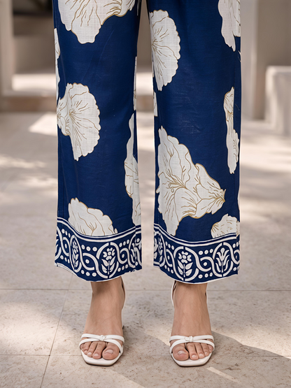 Blue Printed Women Co-ord Set Shirt Palazzo Soft Fabric