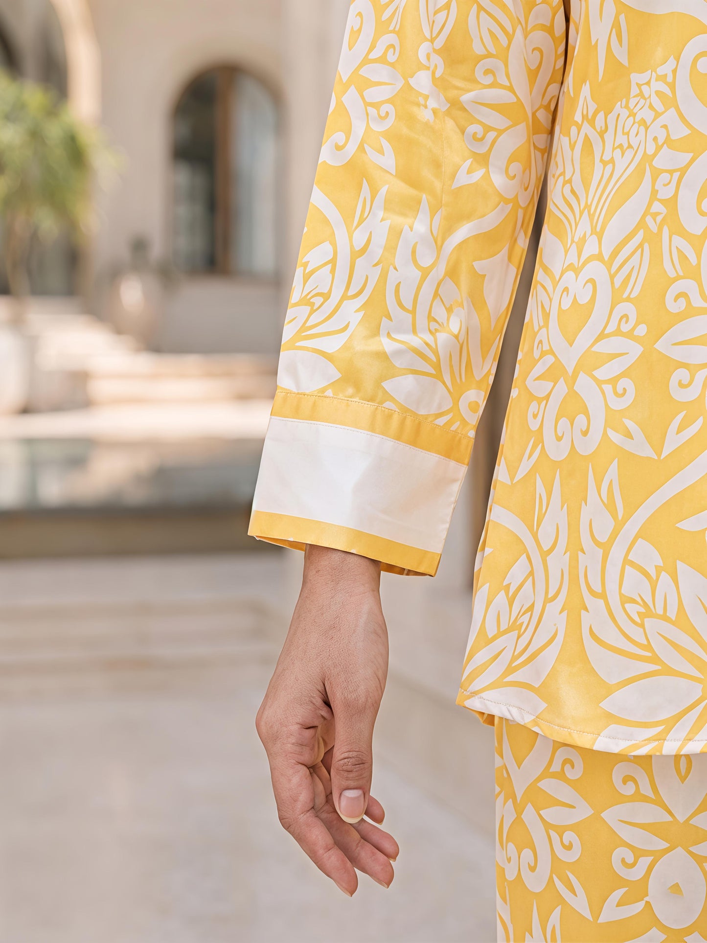 Yellow Printed Co-ord Set Women Shirt Palazzo Button Down