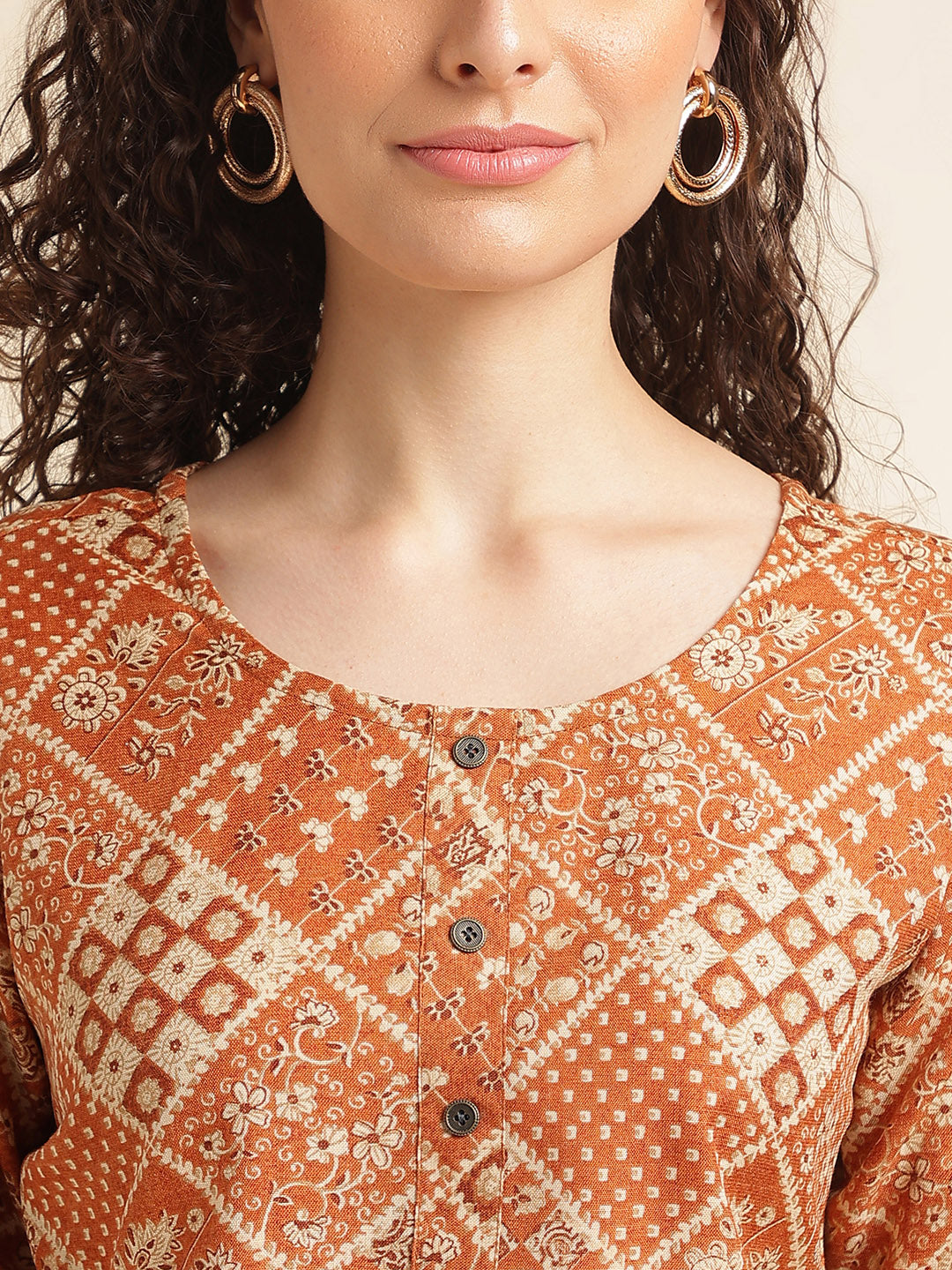 Orange Printed Cotton Blend Top