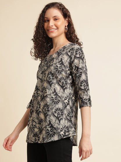 Black Printed Cotton Blend Top