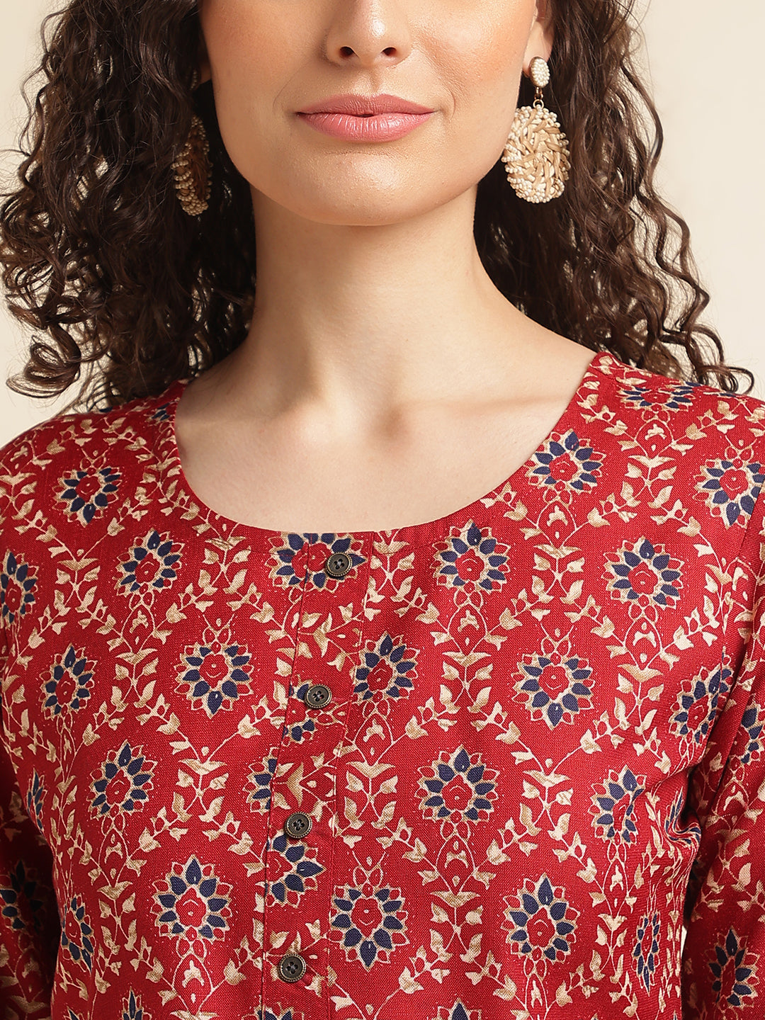 Red Printed Cotton Blend Top