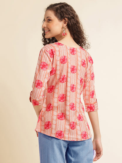 Peach Printed Cotton Blend Top