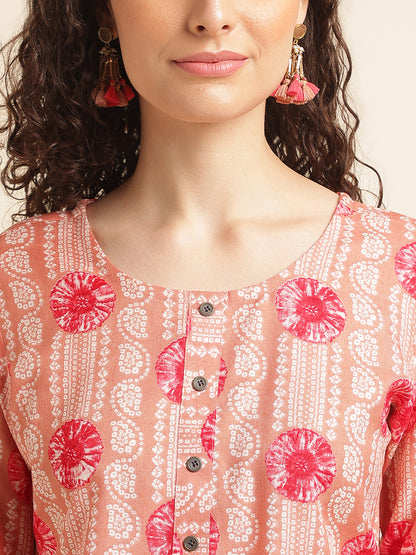 Peach Printed Cotton Blend Top