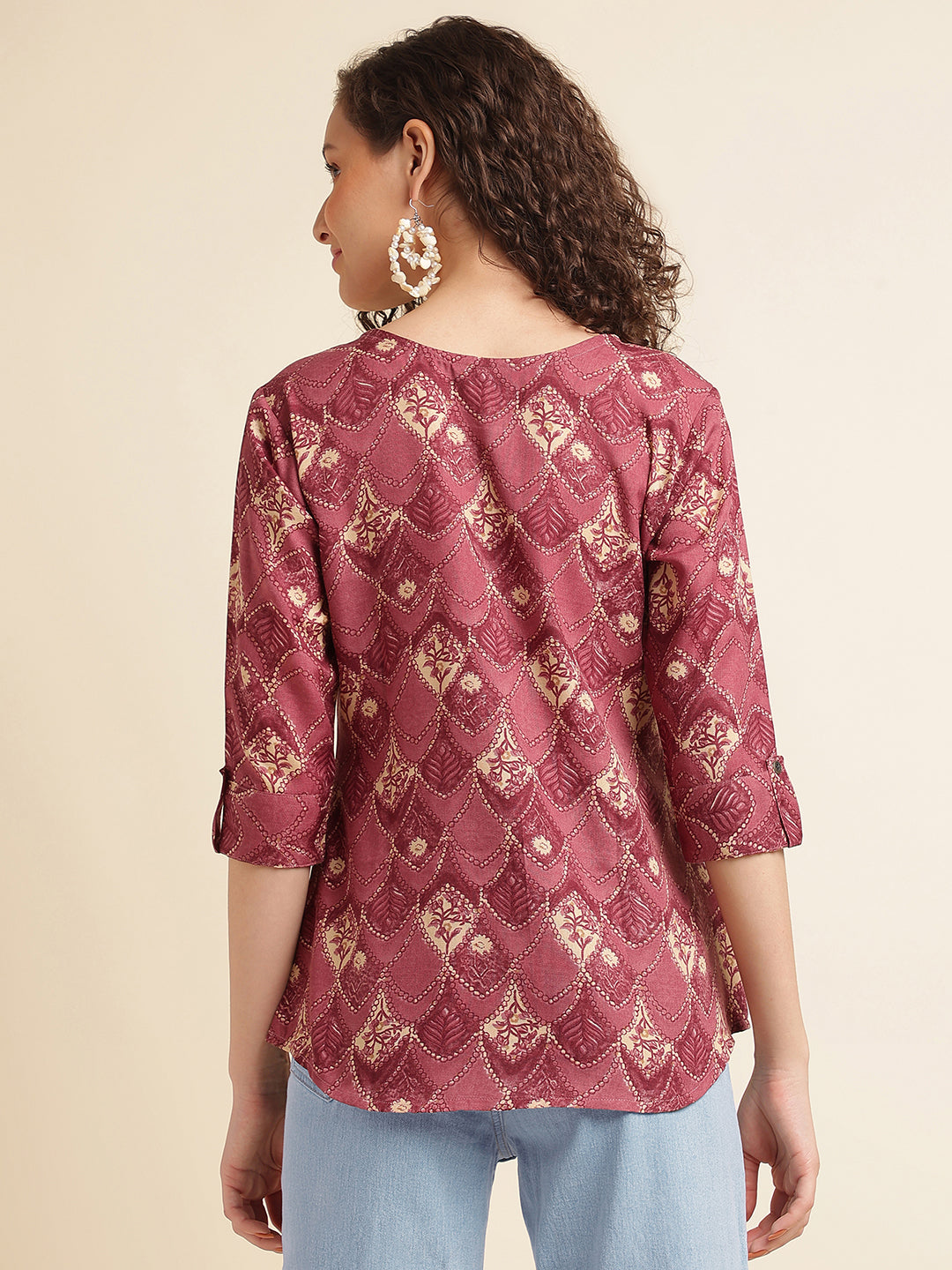 Wine Printed Cotton Blend Top