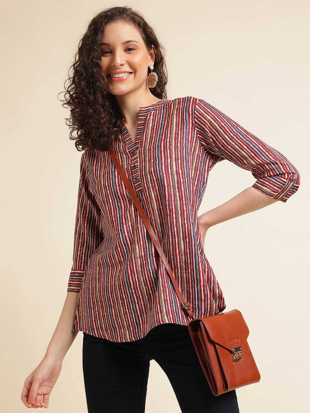 Multicolor Printed Straight Cotton Blend Top