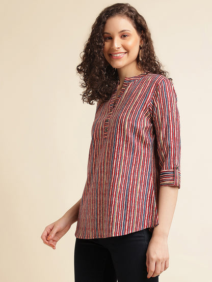 Multicolor Printed Straight Cotton Blend Top