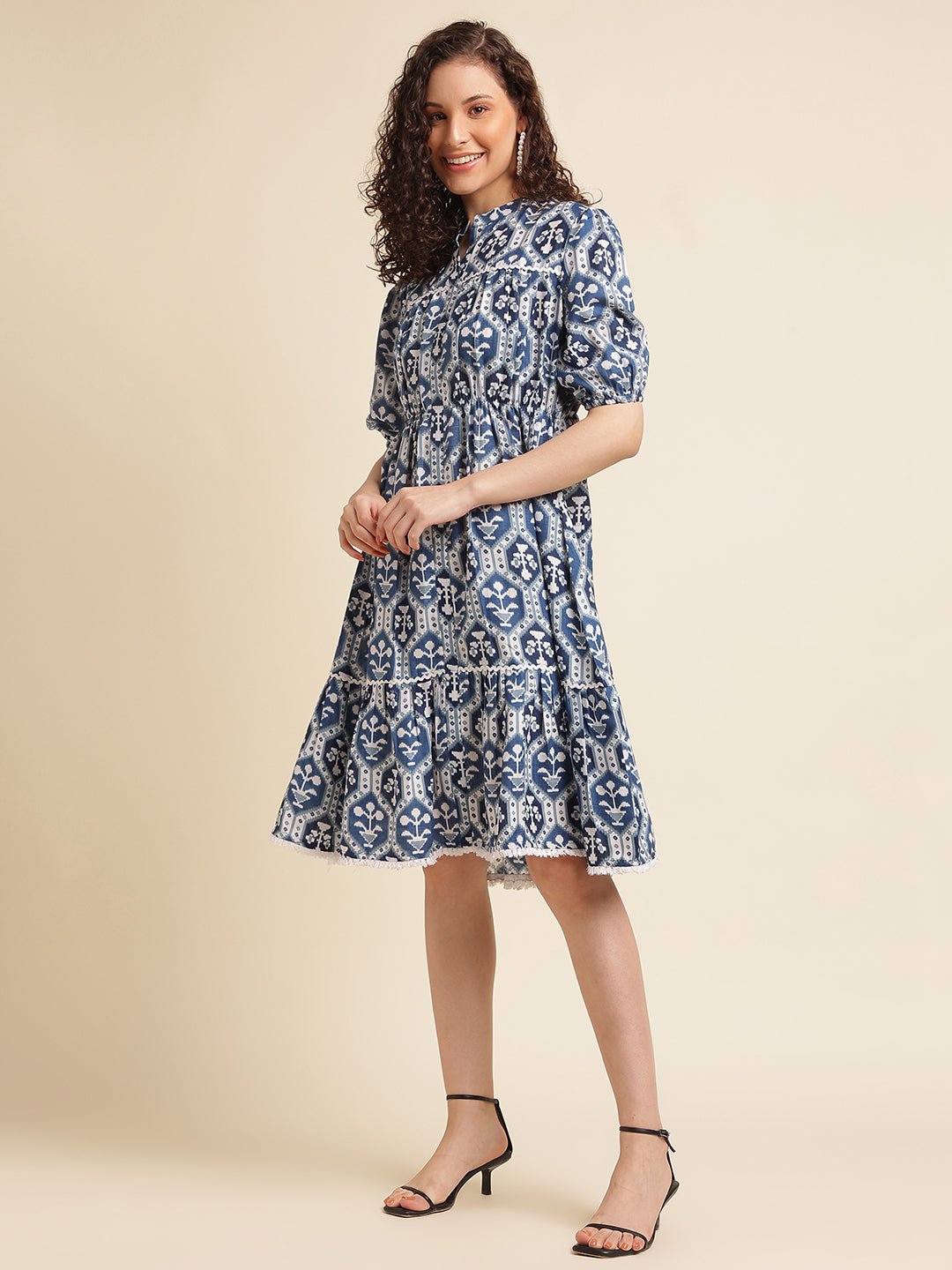 Blue Motifs Printed Ethnic Dress