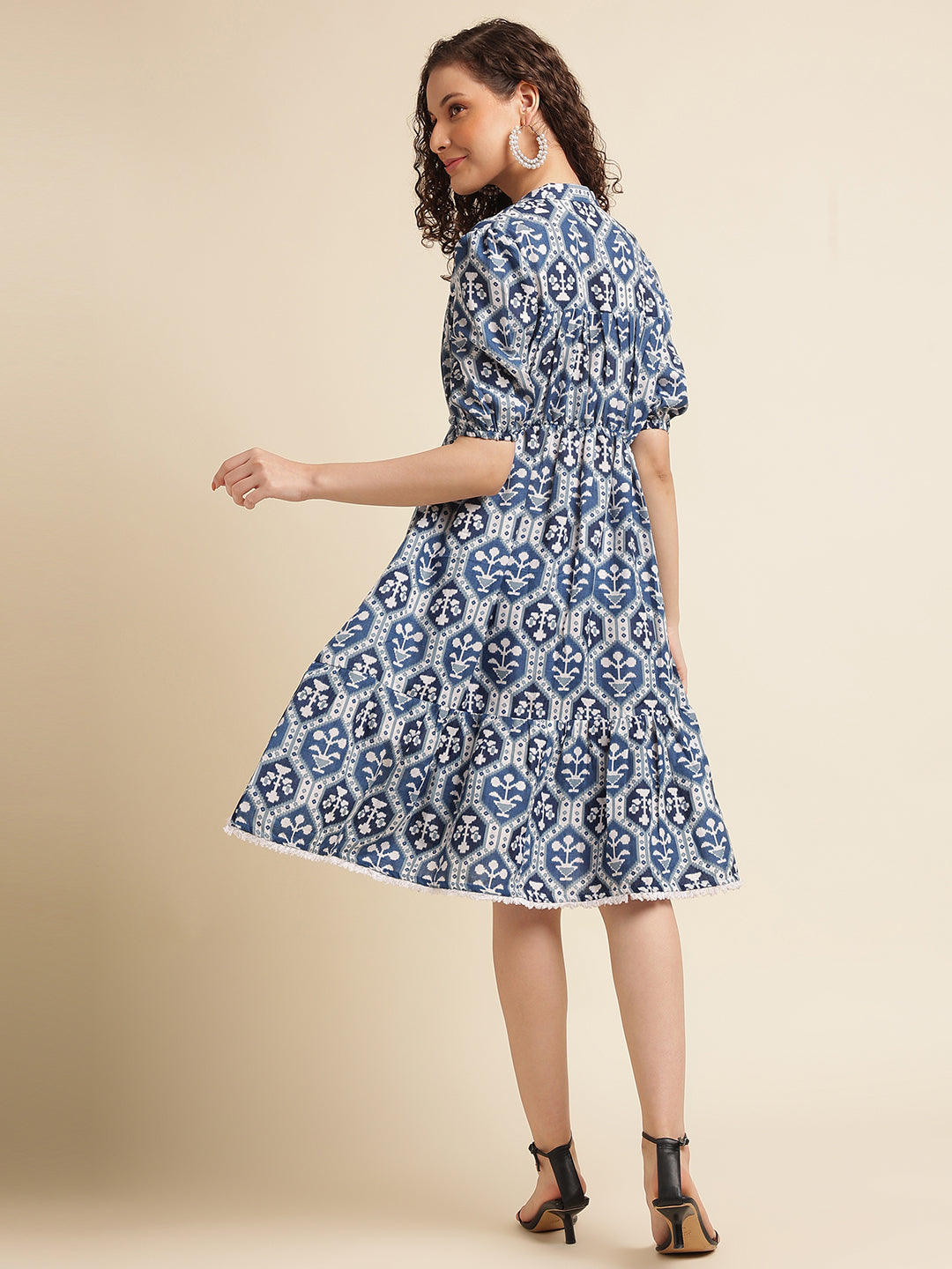 Blue Motifs Printed Ethnic Dress