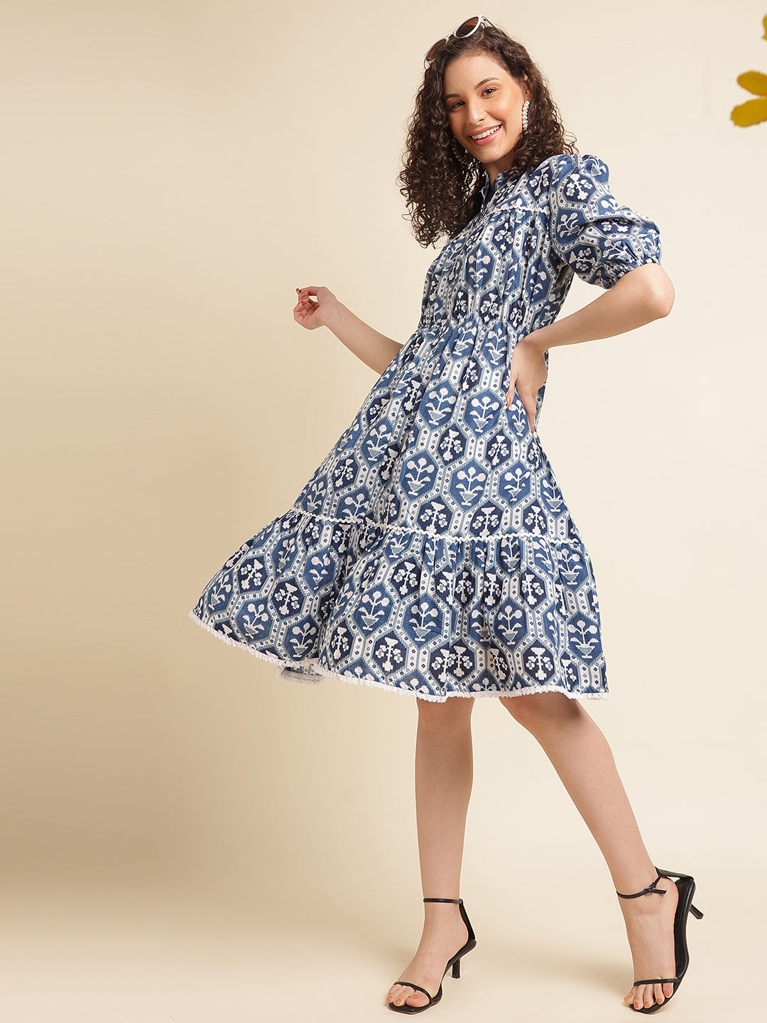 Blue Motifs Printed Ethnic Dress