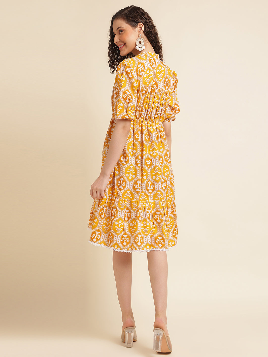 Yellow Motifs Printed Ethnic Dress