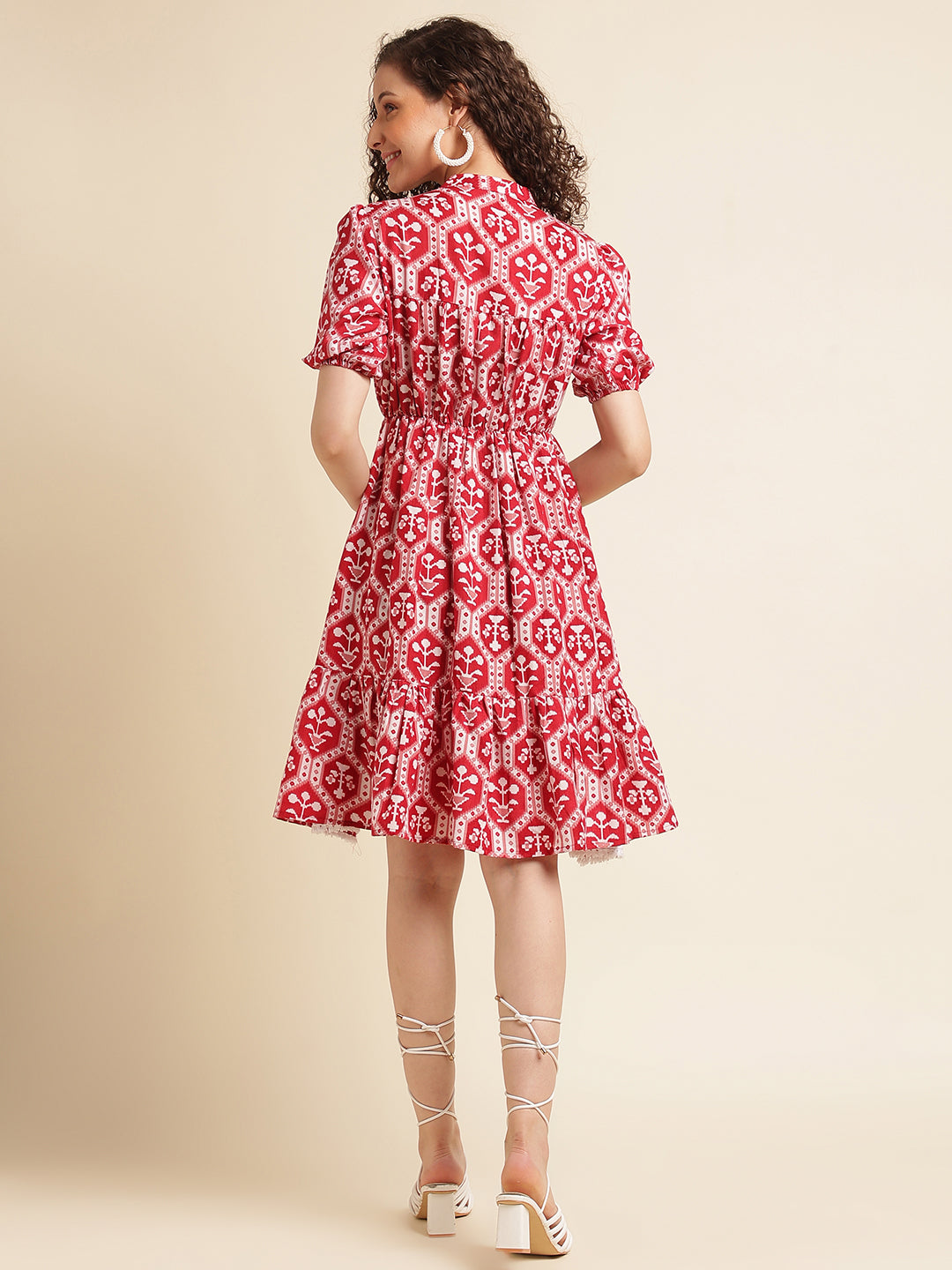 Red Motifs Printed Ethnic Dress