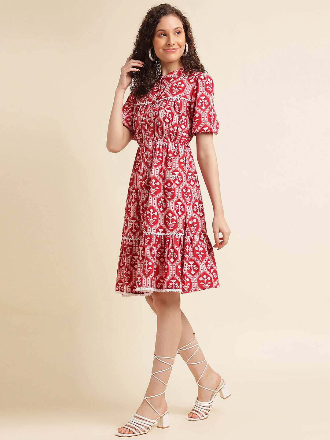 Red Motifs Printed Ethnic Dress