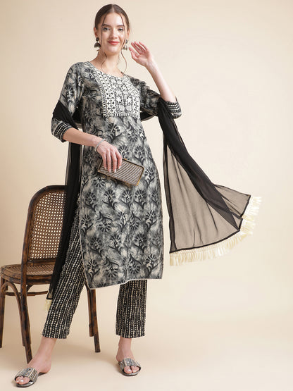 Black Cotton Blend Straight Women Kurta