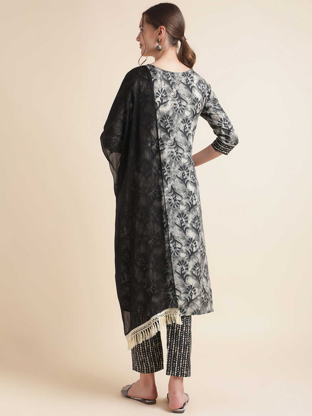 Black Cotton Blend Straight Women Kurta