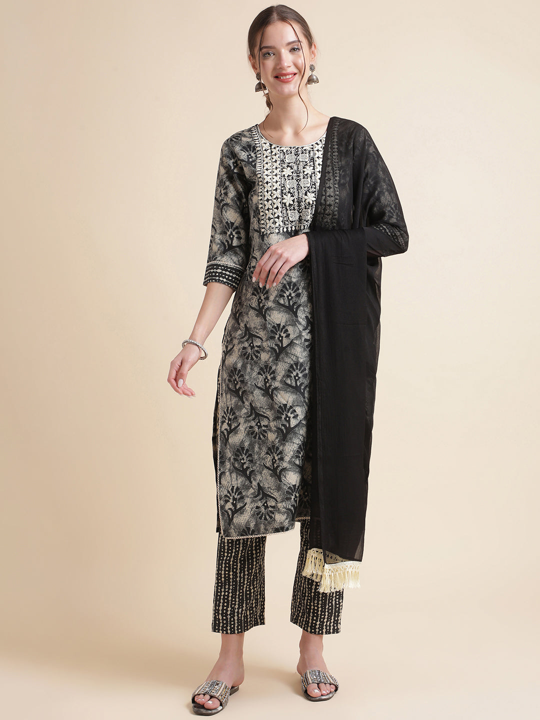 Black Cotton Blend Straight Women Kurta