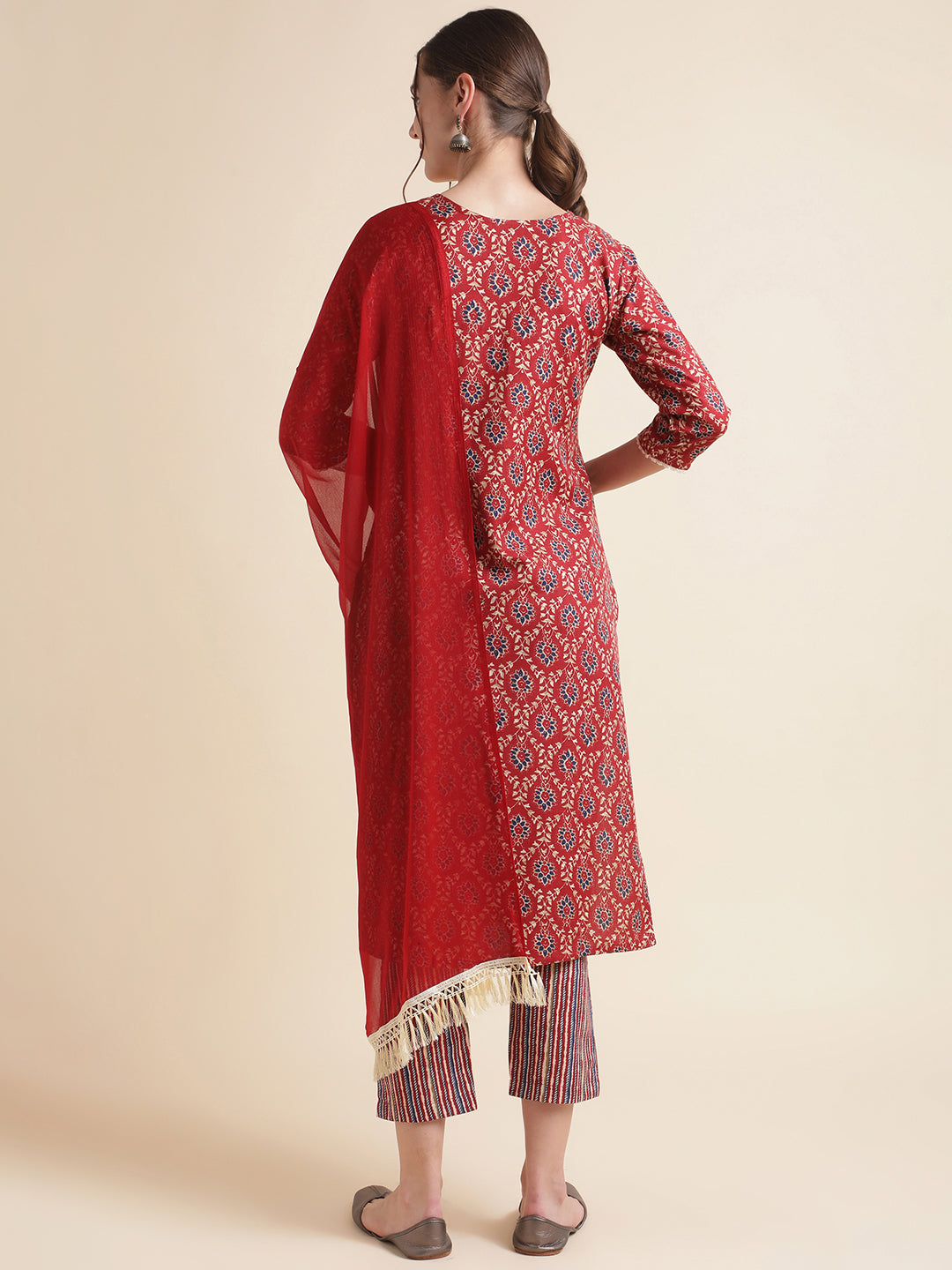 Red Cotton Blend Straight Women Kurta