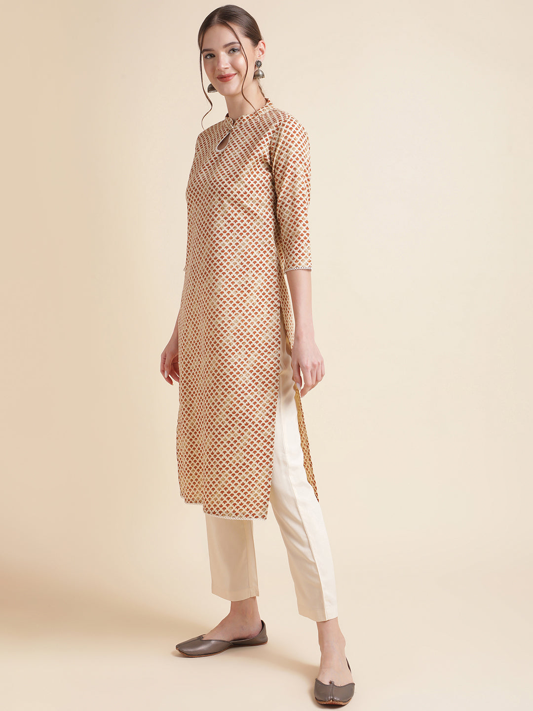 Mustard Cotton Blend Women Kurtas