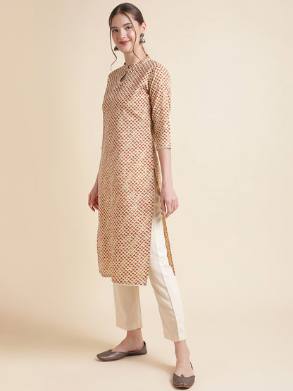 Mustard Cotton Blend Women Kurtas