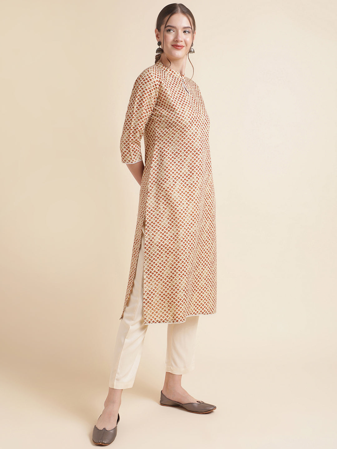 Mustard Cotton Blend Women Kurtas