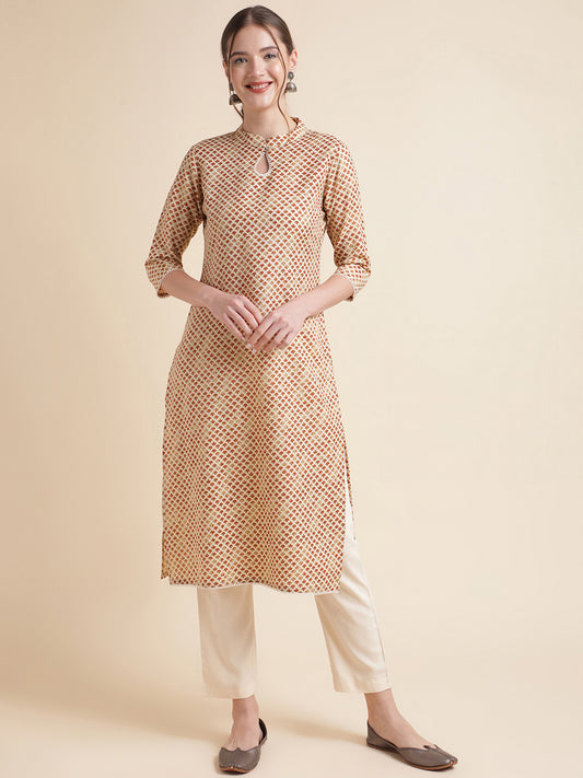 Mustard Cotton Blend Women Kurtas