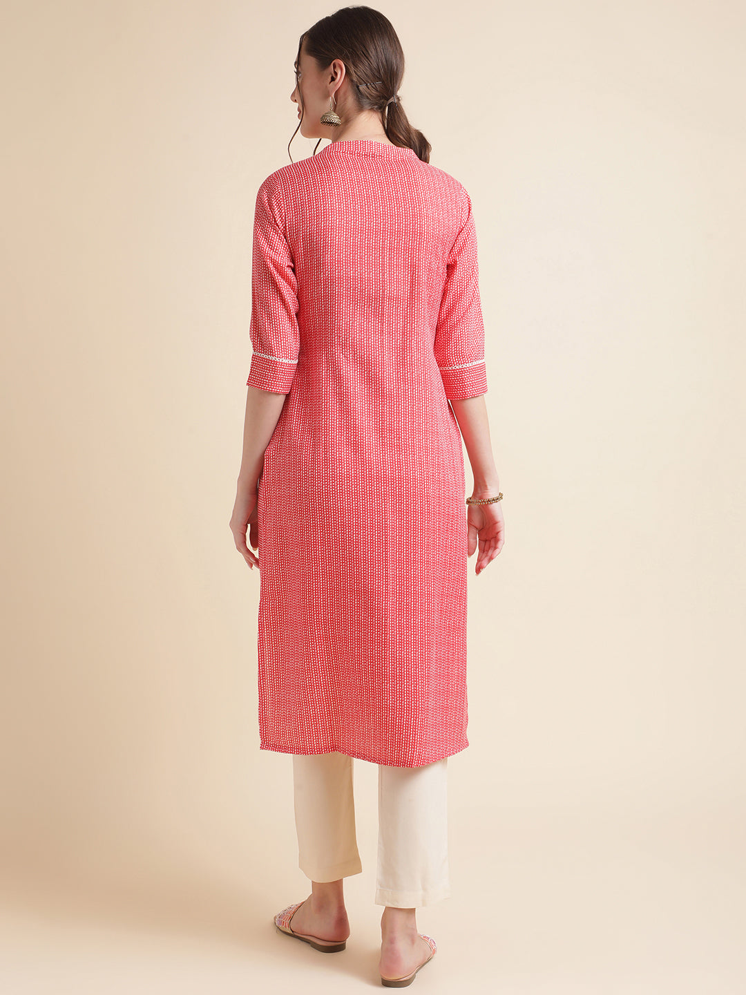 Red Striped Cotton Blend Women Kurtas