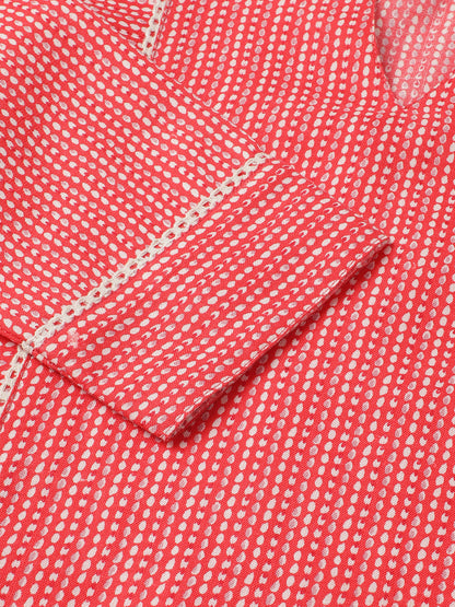 Red Striped Cotton Blend Women Kurtas