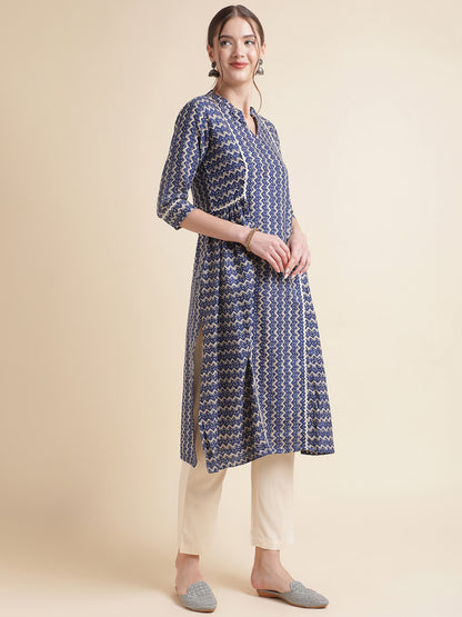 Blue Striped Cotton Blend Women Kurtas