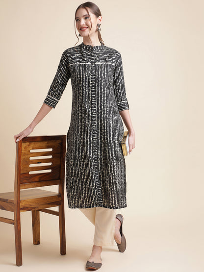 Black Cotton Blend Straight Women Kurta