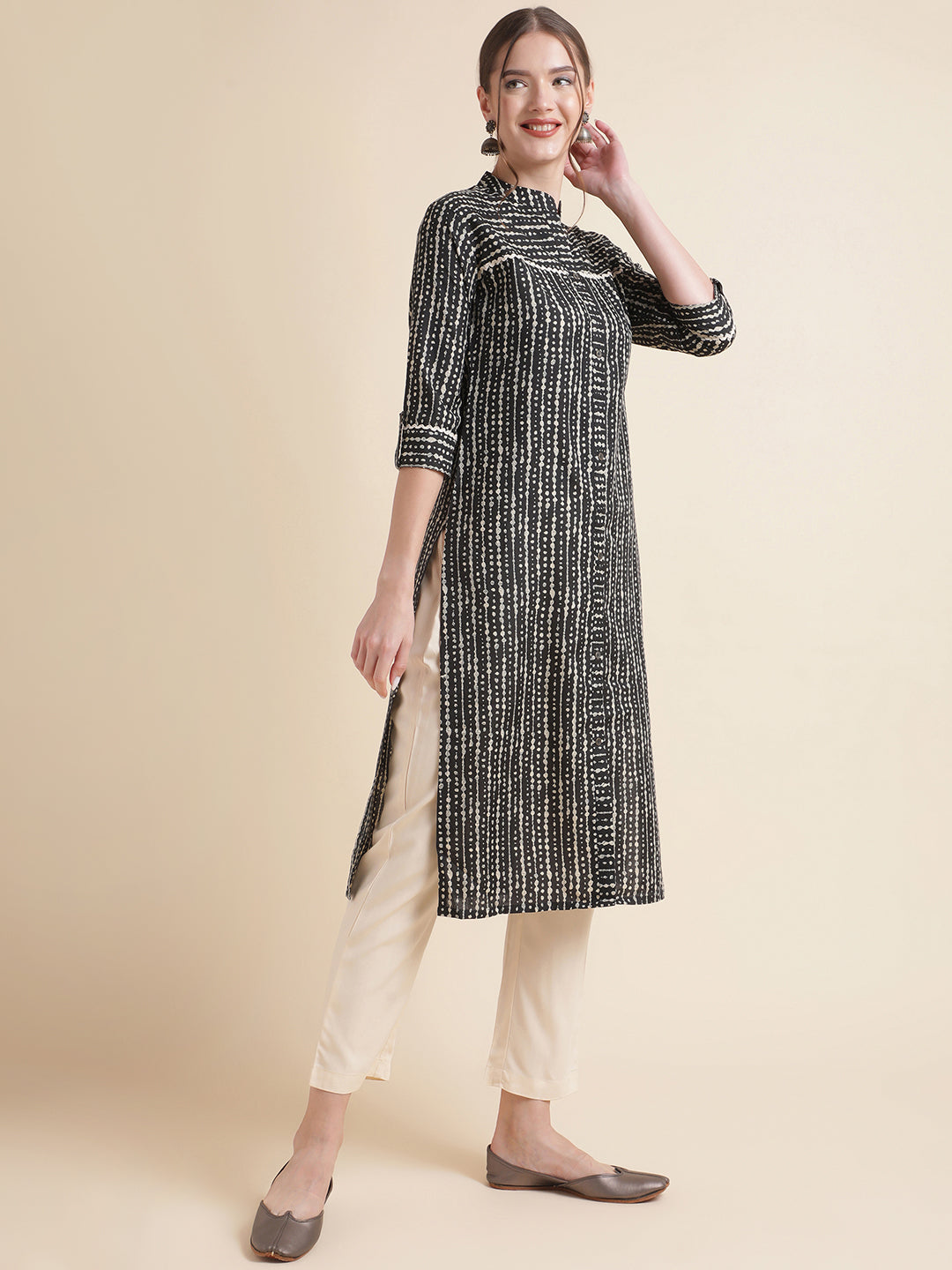 Black Cotton Blend Straight Women Kurta