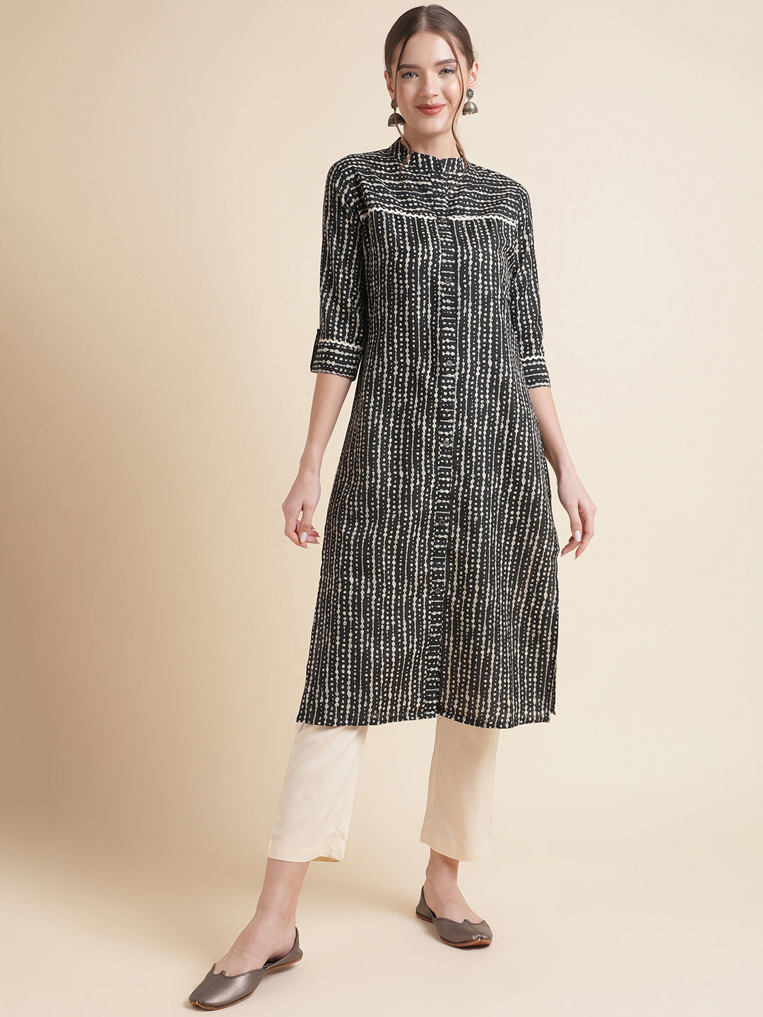 Black Cotton Blend Straight Women Kurta