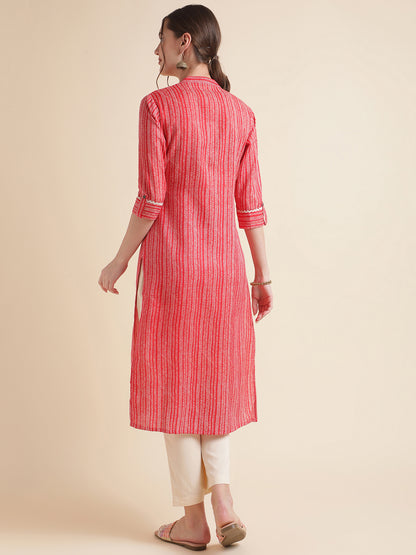 Red Cotton Blend Straight Women Kurta