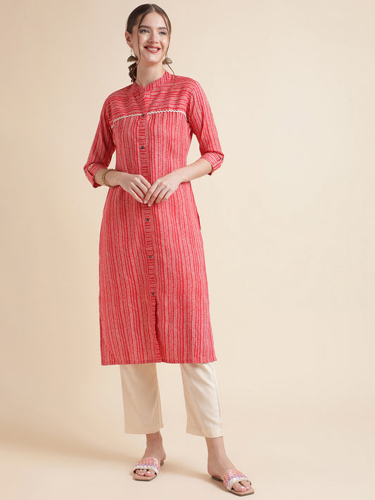 Red Cotton Blend Straight Women Kurta