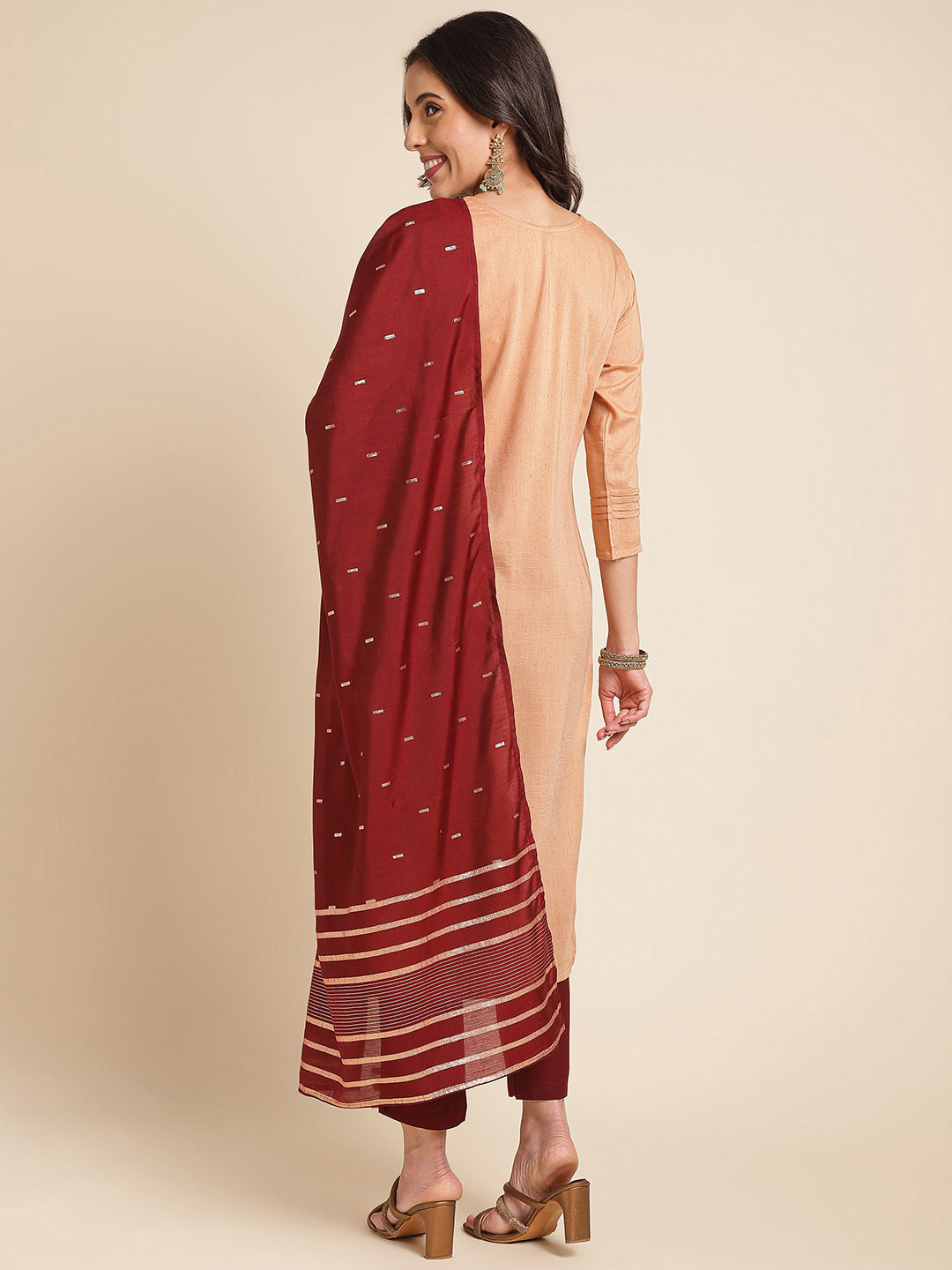 Mustard Embroidered Straight Pure Silk Kurta Set