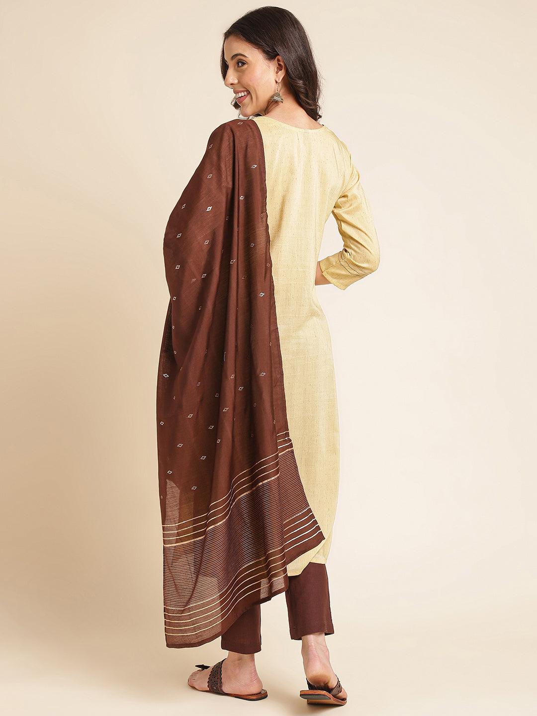 Yellow Embroidered Straight Pure Silk Kurta Set