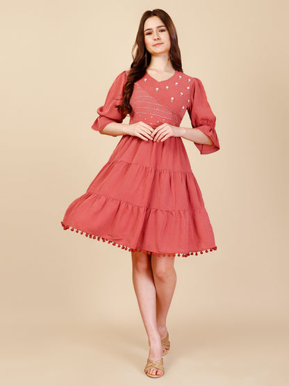 Coral Pink Georgette Round Neck Tunic