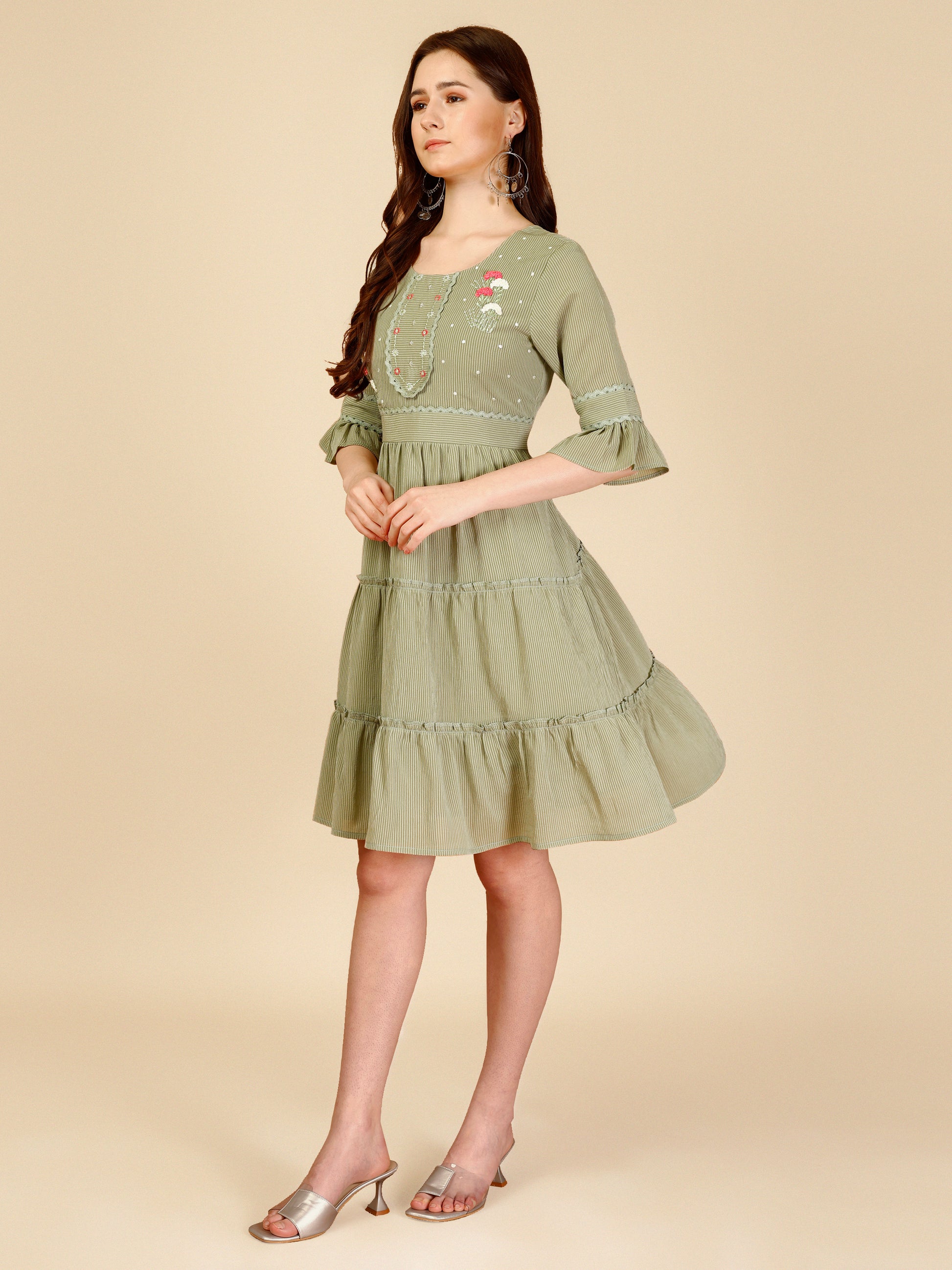 Sage Green Georgette Round Neck Tunic