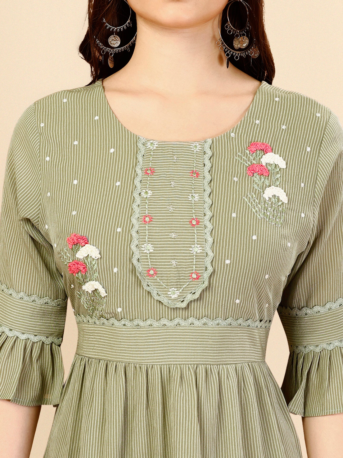 Sage Green Georgette Round Neck Tunic