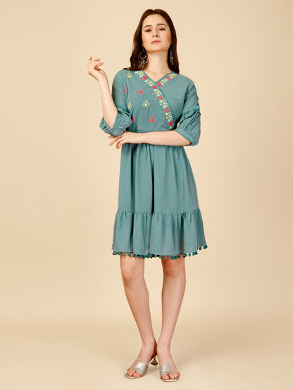 Teal Blue Georgette Round Neck Tunic