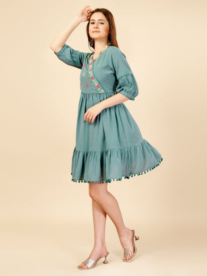 Teal Blue Georgette Round Neck Tunic