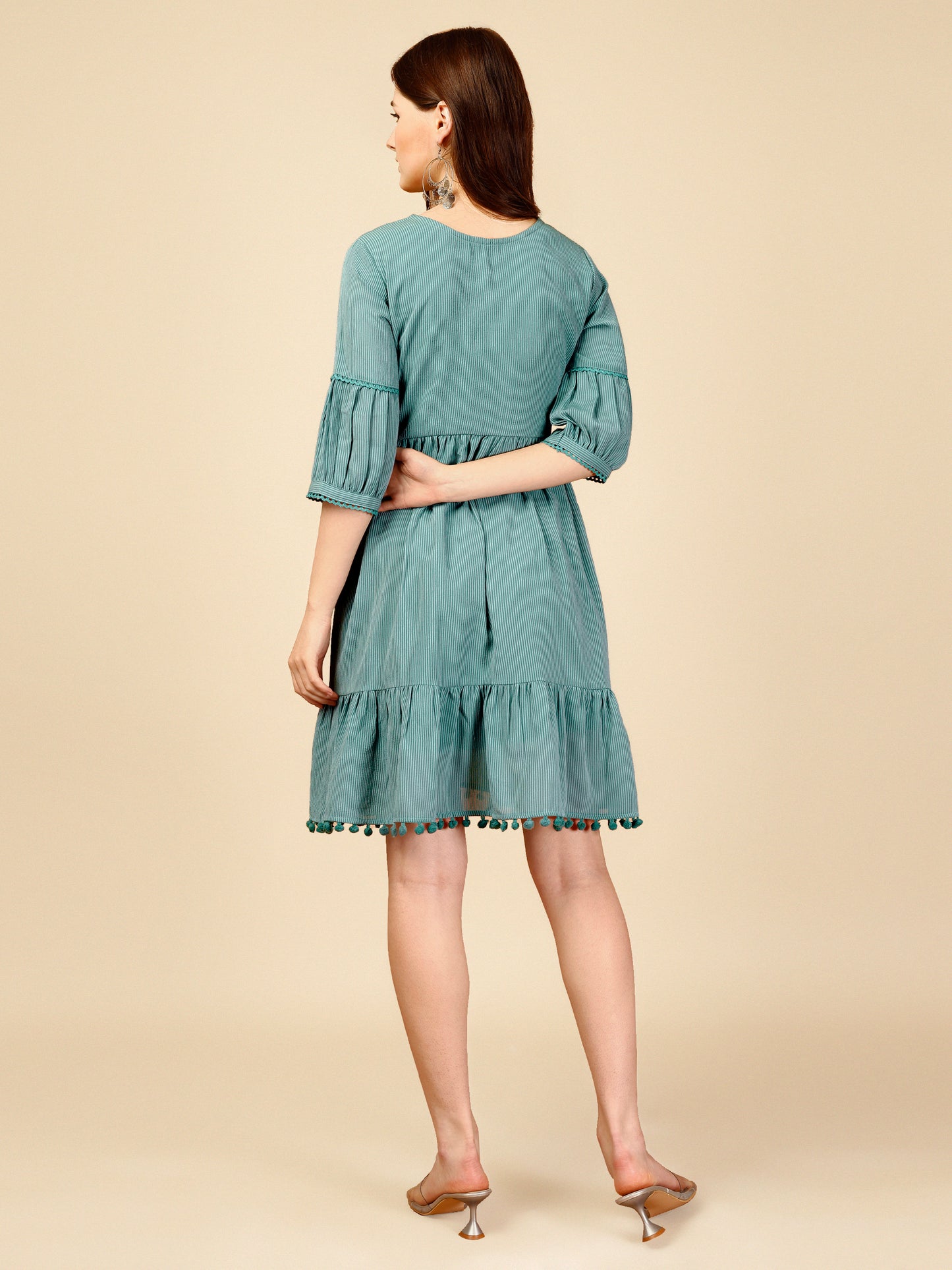 Teal Blue Georgette Round Neck Tunic