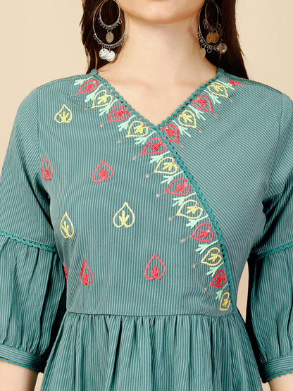 Teal Blue Georgette Round Neck Tunic