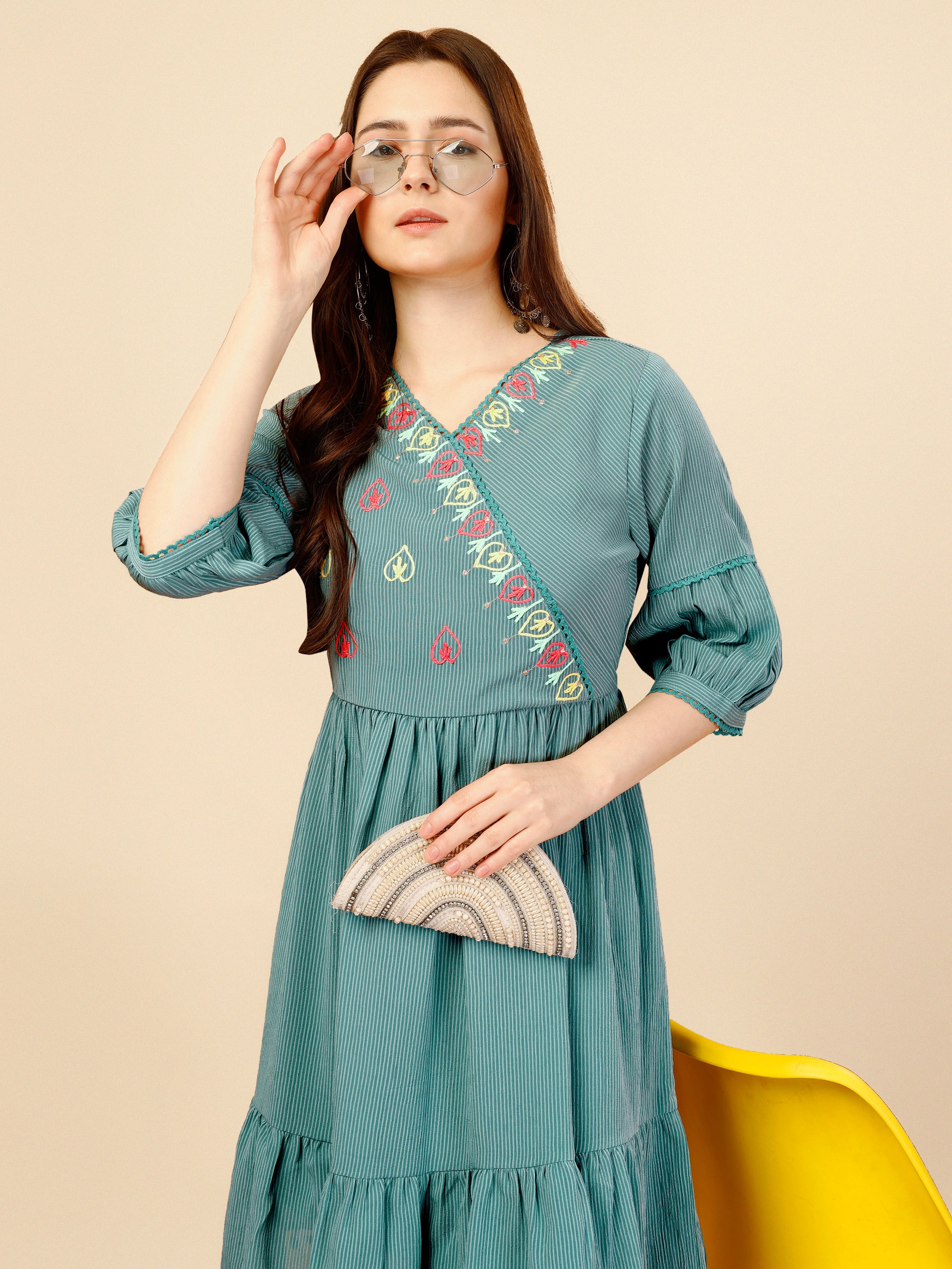 Teal Blue Georgette Round Neck Tunic