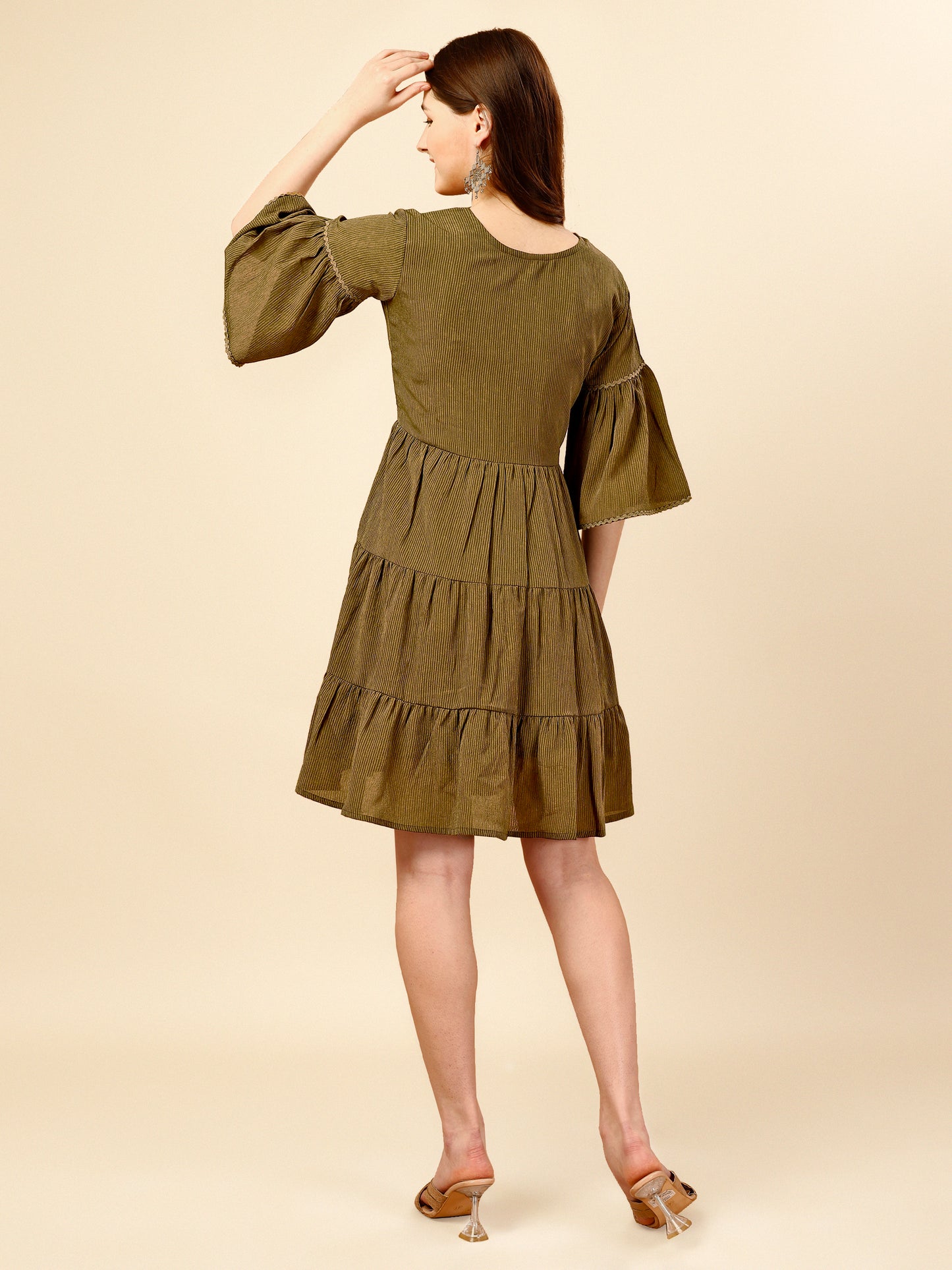 Green Flared Georgette Round Neck Tunic