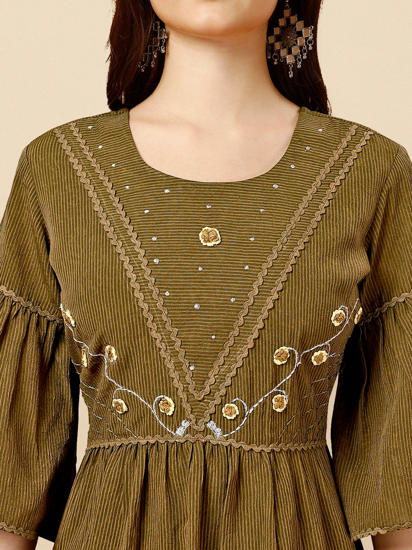 Green Flared Georgette Round Neck Tunic