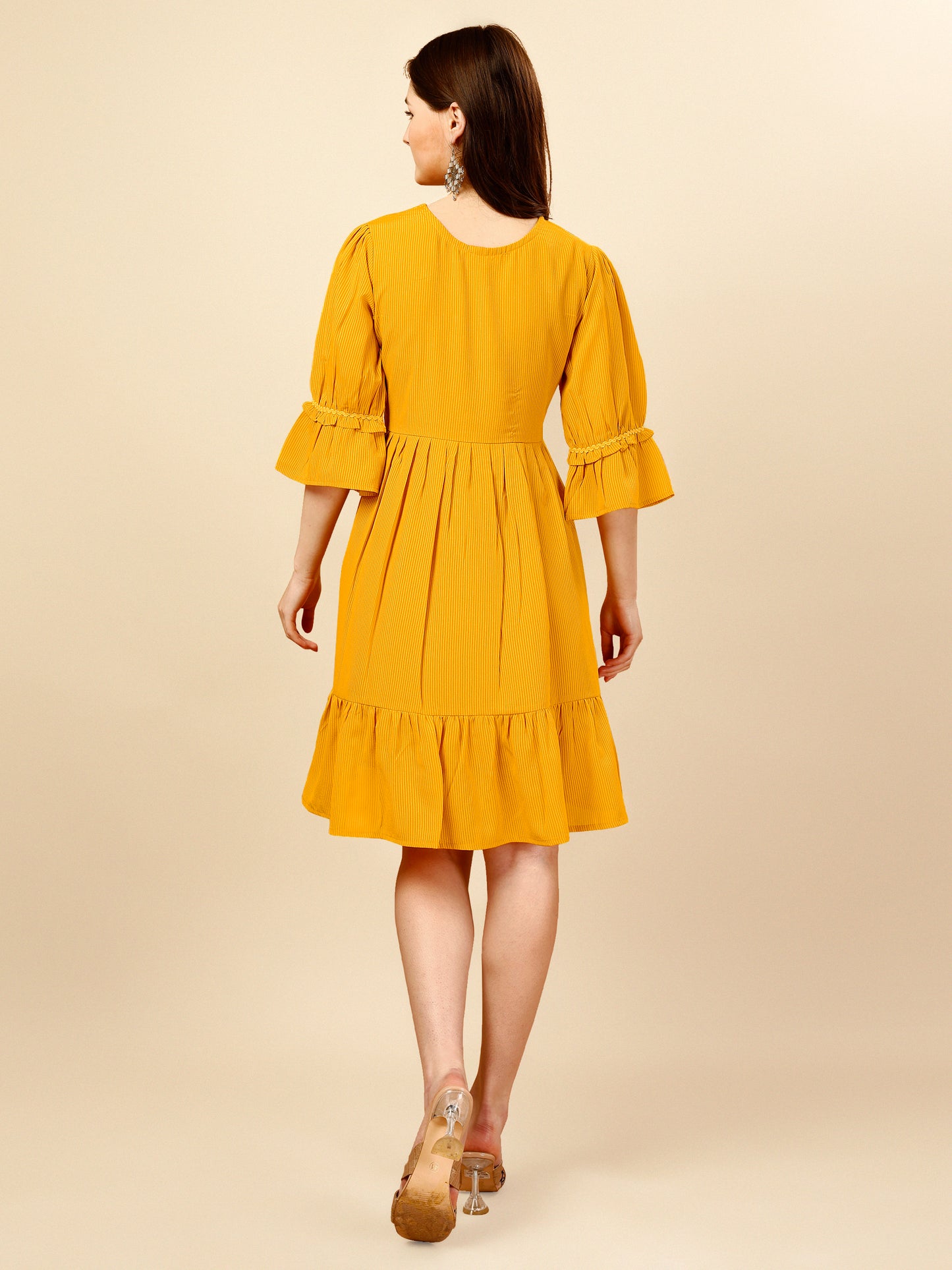 Yellow Flared Georgette Round Neck Tunic