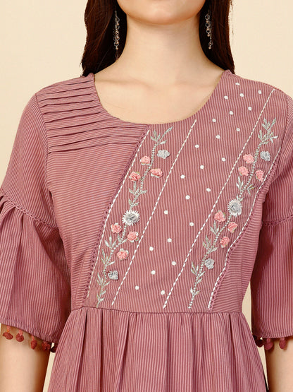 Rose Pink Georgette Round Neck Tunic