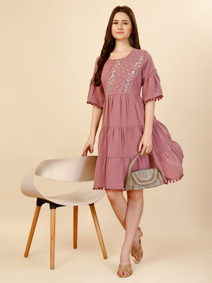 Rose Pink Georgette Round Neck Tunic