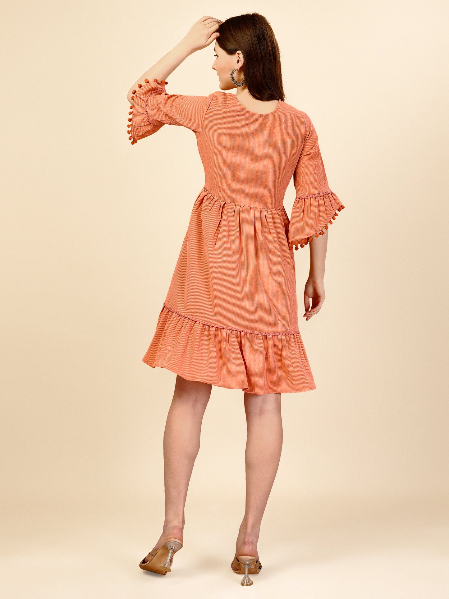 Orange Flared Georgette Round Neck Tunic